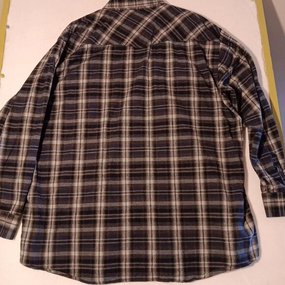 Cotton Works Flannel Shirt Men's 2XL Plaid Gray and Black and Brown Pearl Snaps - Picture 6 of 7